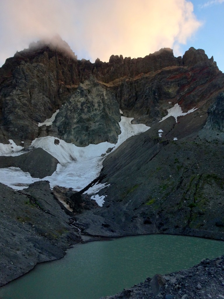 The spectacular East Face of Jack with Cirque Lake at last light