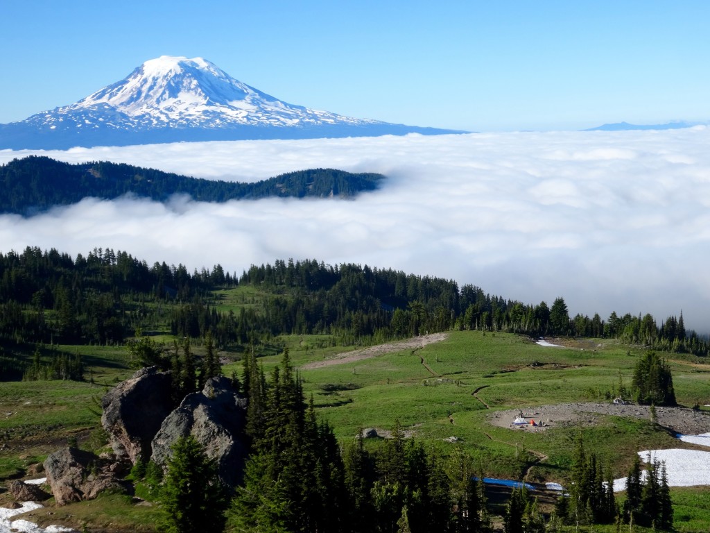 A thick inversion layer moves in as Mt. Adams stands tall over it all